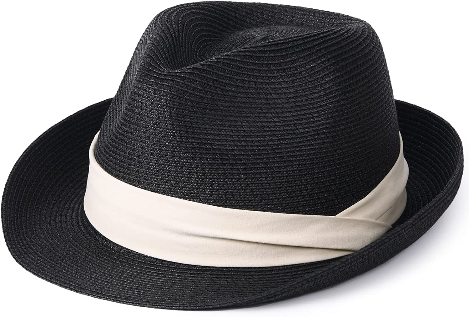 QWZNDZGR Fedora Straw Sun Hat for Men Women Foldable Roll Up Short Brim Trilby  Hat Panama Beach Hat UPF 50+
