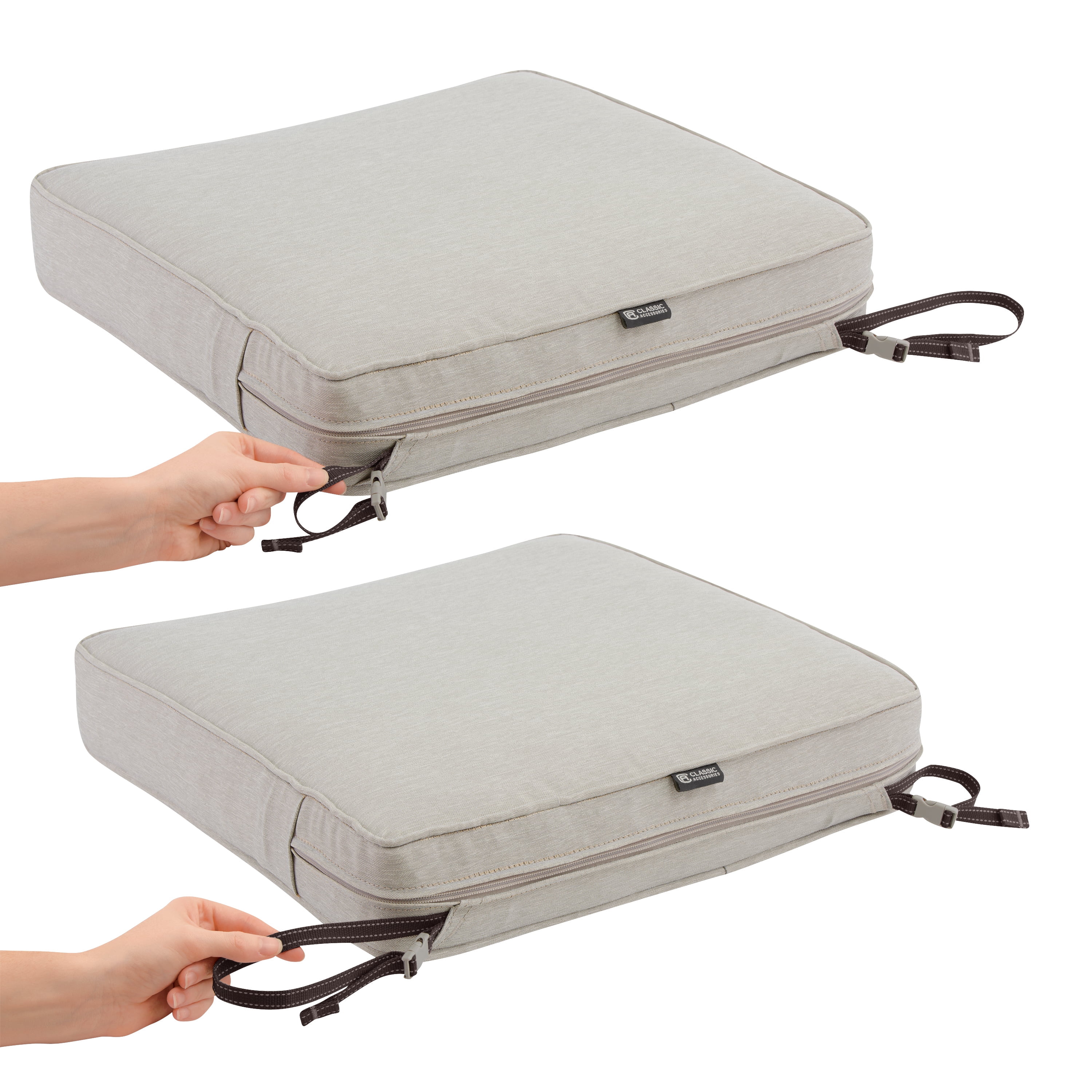 Classic Accessories Montlake FadeSafe Water-Resistant Patio Dining Seat Cushion, 19 x 19 x 3 inch, Heather Grey