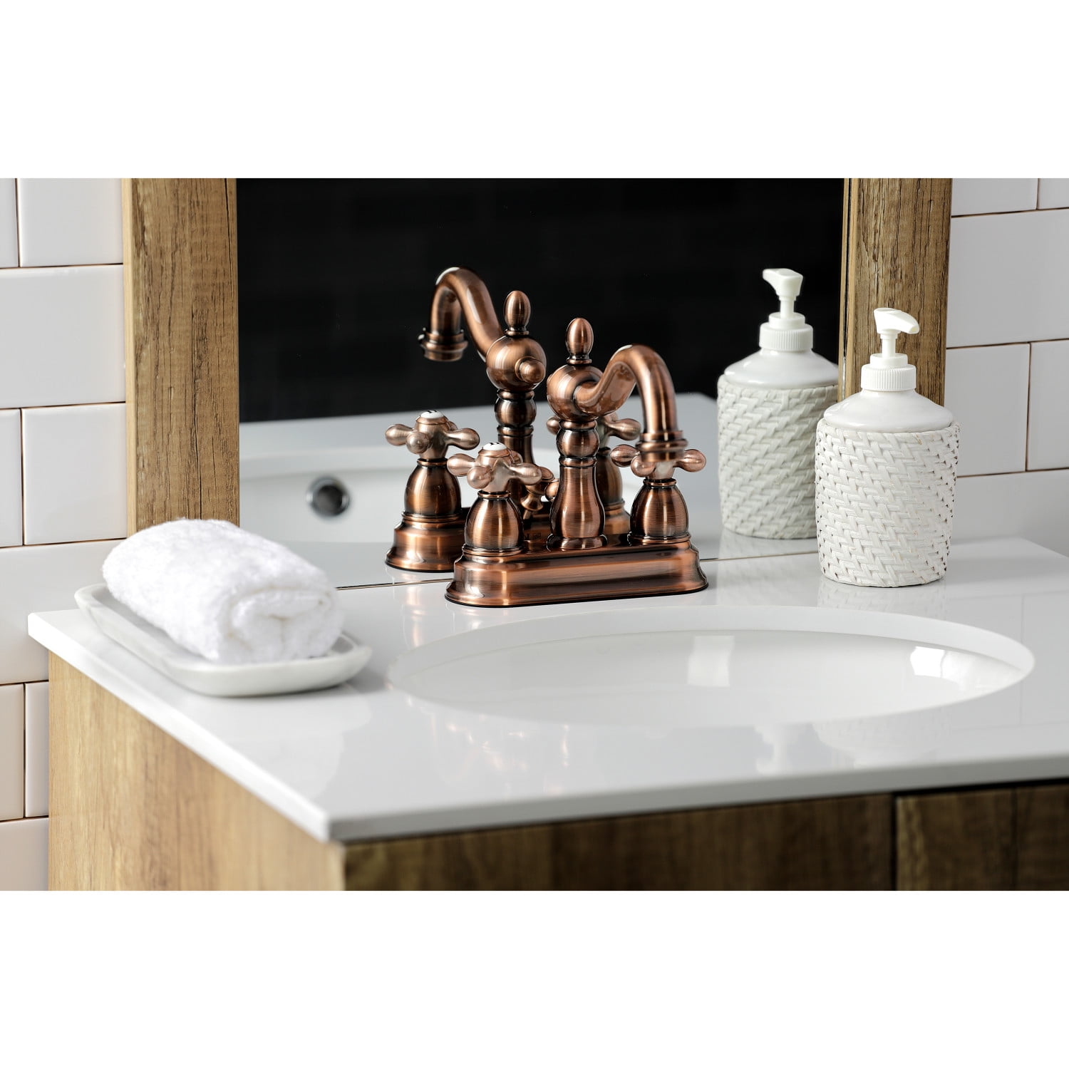Kingston Brass KB160AXAC Heritage 4 in. Centerset Bathroom Faucet, Antique Copper