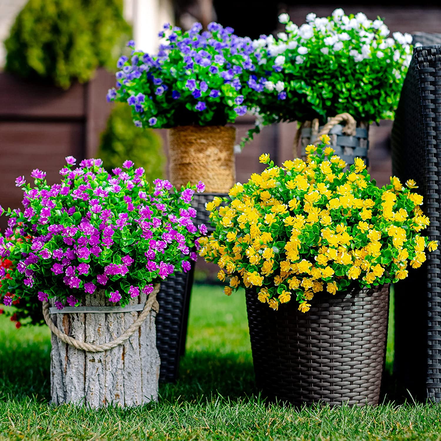 Viworld Artificial Flowers for Outdoors UV Resistant - 12 PCS Bundles Faux Fake Outdoor Plants Plastic Flowers Bushes Shrubs No Fade Artificial Greenery Home Porch Stems Window Box Decor(Magenta)