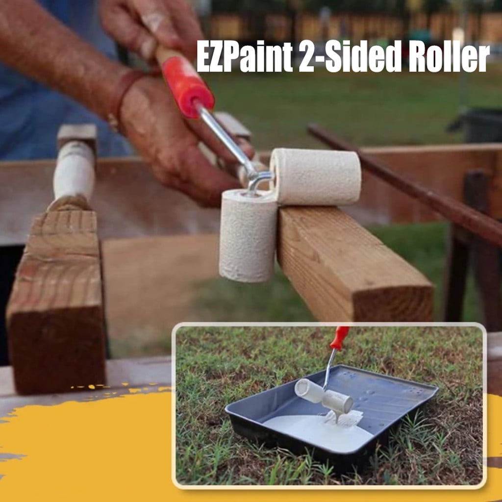 Portable Double Head Paint Roller Brush Handle Flocked Edge Wall