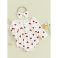 thumbnail image 3 of Suealasg Infant Girl Fall Onesie Bodysuits Baby Valentine's Day Clothes 3M 6M 12M 18M Newborn Long Sleeve Heart Print Button Jumpsuits for Boys Girls Headband, 3 of 9
