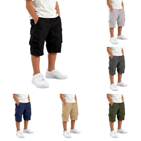 Yuhangmm Boys Pants Boys Casual Pants Loose Fit Streetwear Cargo Style Joggers For Kids Elastic Waist Solid Color Comfort Sportswear Clothes Black 7-8 Years