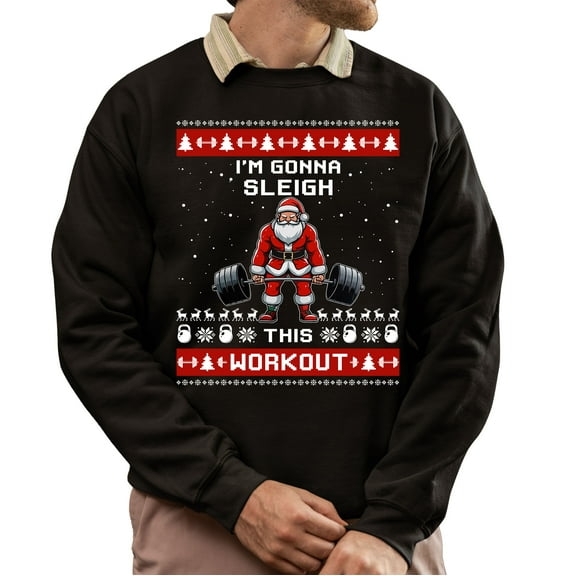 Christmas Sweatshirt, I'm Gonna Sleigh This Workout Christmas Sweatshirt, Muscular Santa Ugly Holiday Jumper, Funny Gym Lover Gift for Weightlifters & Fitness Fans