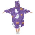 thumbnail image 2 of FORMRS Wearable Blanket Hoodie with Sleeves for Kids Cozy Flannel Sweatshirt, Halloween Purple Ghosts, 2 of 7