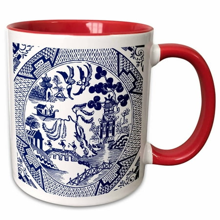 

3dRose Willow Pattern Detail in Blue and White - Two Tone Red Mug 11-ounce
