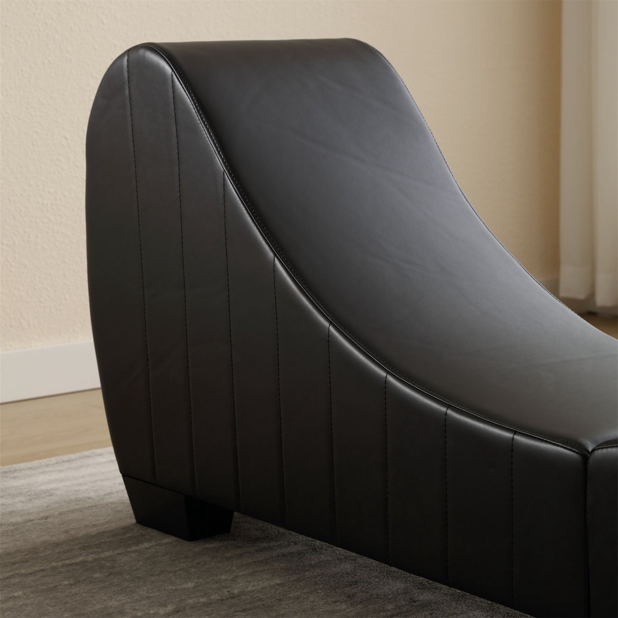 Aukfa Sleek Chaise Lounge for Yoga Curved Sofa for Stretching, Relaxation, Exercise & More, Leather, Black