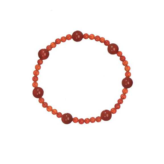 LTC Designs 4mm Shiny Round Red Agate (Carnelian) Stretch Bracelet with 8mm Accents, 7" for Men and Women, Stone of Self Confidence