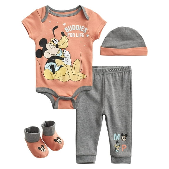 Disney Baby Boys' Mickey Mouse and Pluto 4 Piece Layette Set, Sizes 0-9M