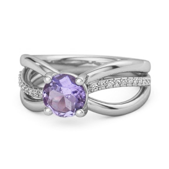 Mooneye Stackable 3 Band 925 Sterling Silver 0.25 Ctw Amethyst Women Valentines Day Gifts Ring