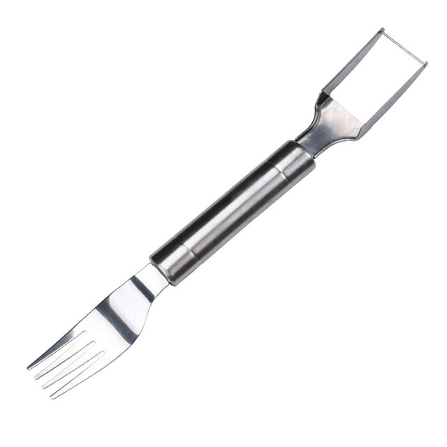 Divisor Cortador de sandía 2 en 1 de acero inoxidable con soporte plegable para cortar rápidamente cubos de fruta y servir fácilmente. Plateado. Pieza única. Rkxzt