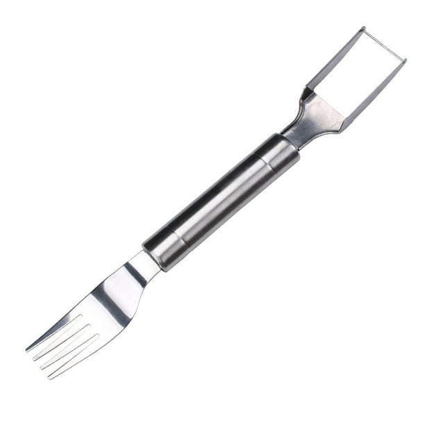 Divisor Cortador de sandía 2 en 1 de acero inoxidable con soporte plegable para cortar rápidamente cubos de fruta y servir fácilmente. Plateado. Pieza única. Rkxzt