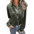thumbnail image 3 of Womens Winter Velvet Long Sleeve Button Down Casual Tops Shirts Army Green M, 3 of 8