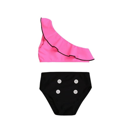 

Summer Kids Baby Girls Solid Printed Ruffles Swimwear Holiday Swimsuit Bikini Outfits