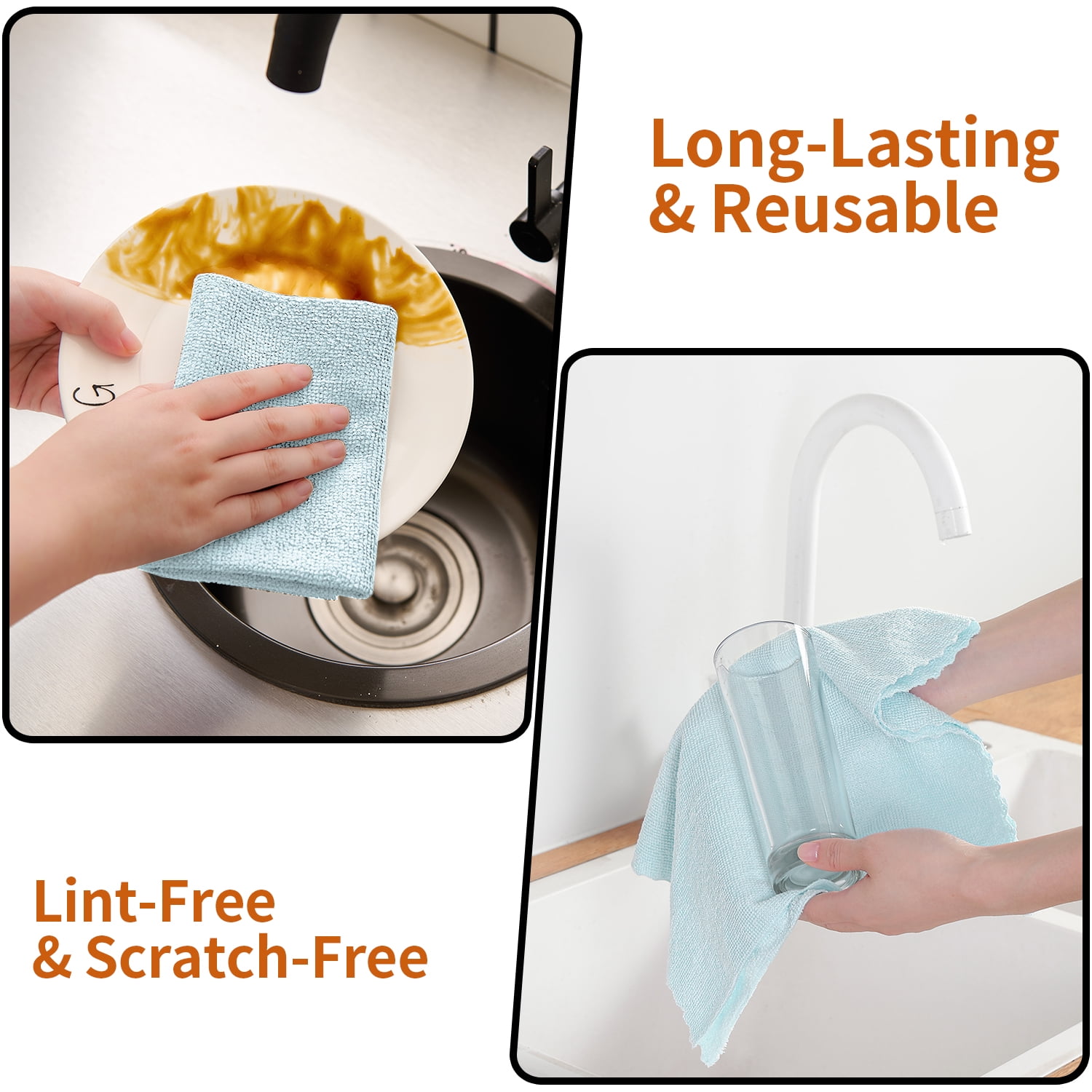 Beartech 80 Pack Microfiber Kitchen Towels Cleaning Cloth Roll,Lint Free Rags & Tear Away Reusable Towels,Washable Shop Rags,Ultra Absorbent Dish Rags for Car Kitchen Window Garage-Blue