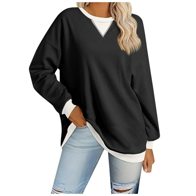 WEAIXIMIUNG Chandail à Fermeture Éclair pour Femme Grande Taille Chandail Décontracté à Manches Longues pour Femme à Encolure Assortie Chandail à Enfiler à Col Rond Chandail à Capuchon
