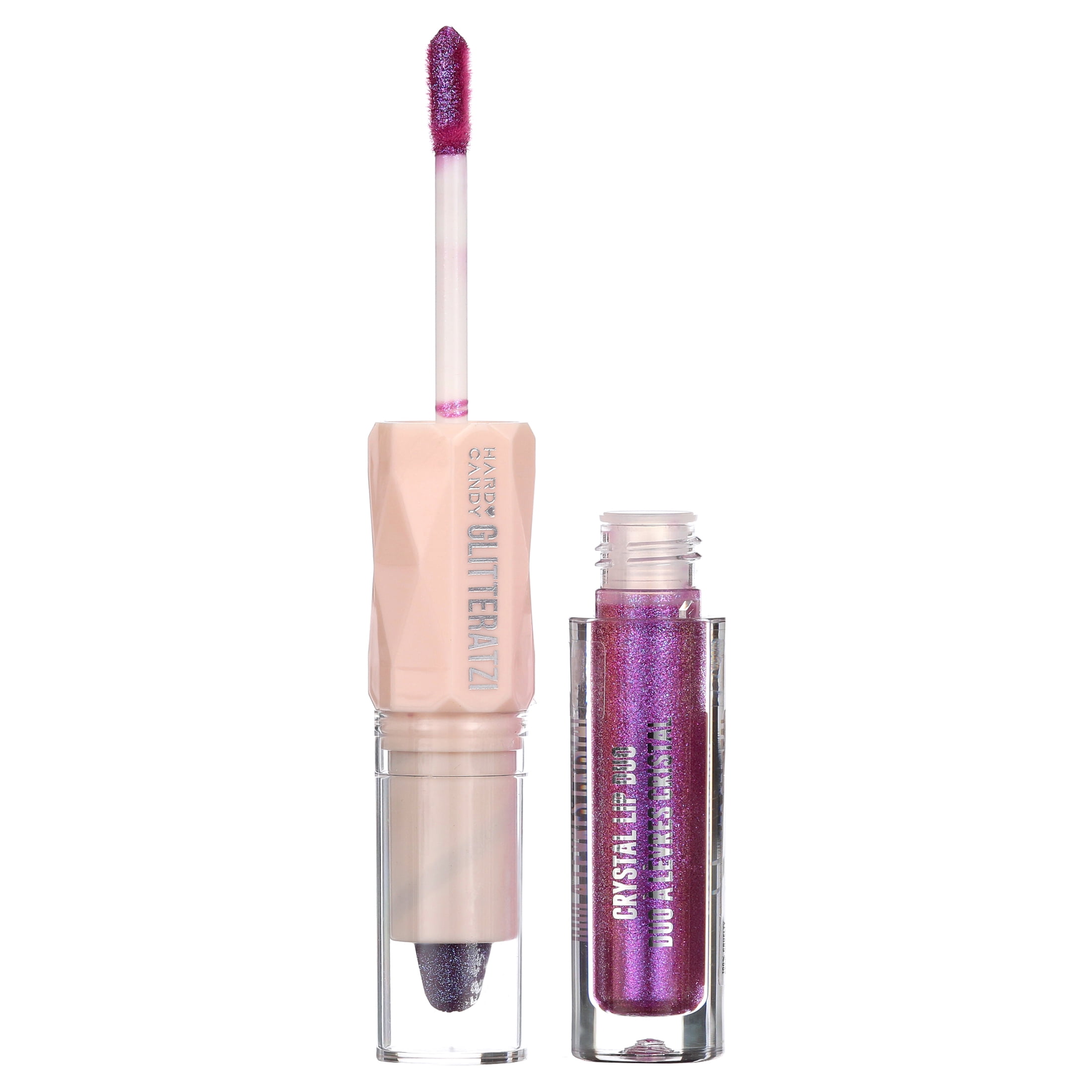 (2 pack) Hard Candy Glitteratzi Lip Duo, 2-in-1 Glitter Lipstick & High-Shine Gloss Duo, Brilliant Berry, Sparkling Purple
