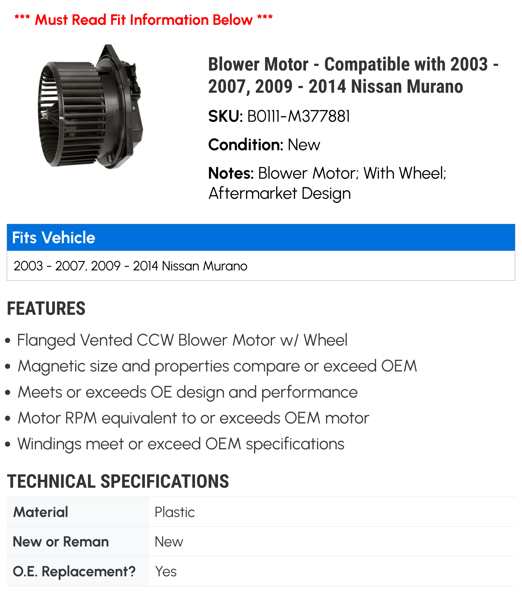 BMW Z4 E85 E86 AC HEATER BLOWER MOTOR 2003-2008 6926215 1736005301