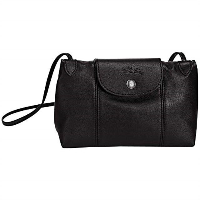 longchamp le pliage cuir small crossbody leather shoulder bag, black