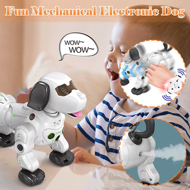 WLOELOEW White Follow Dog Robot Toys For Kids Smart Remote Control Robot Touch-Sensing Gift