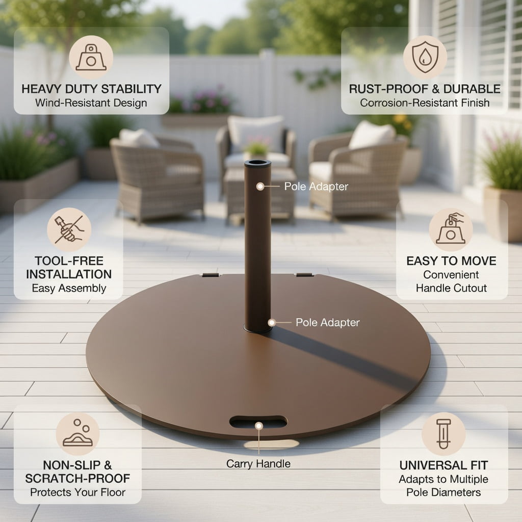 Resenkos Outdoor Umbrella Base, 50 lbs Umbrella Base Stand with Wheels for Patio, Black