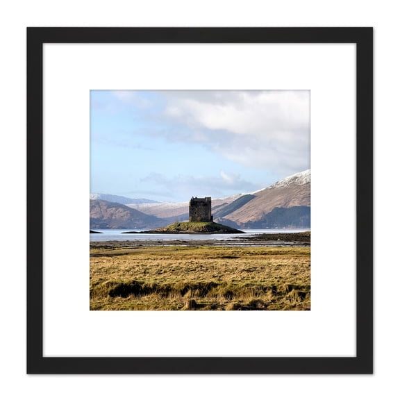 Andrewmckie Loch Laich Castle Stalker Scotland Photo 8X8 Inch Square Wooden Framed Wall Art Print Picture with Mount