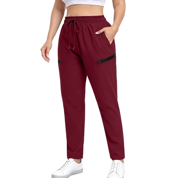 MOJOGO Womens Plus Size Sweatpants Solid Drawstring Straight Leg Trousers Athletic Pants with Zipper Pockets Wine 4XL