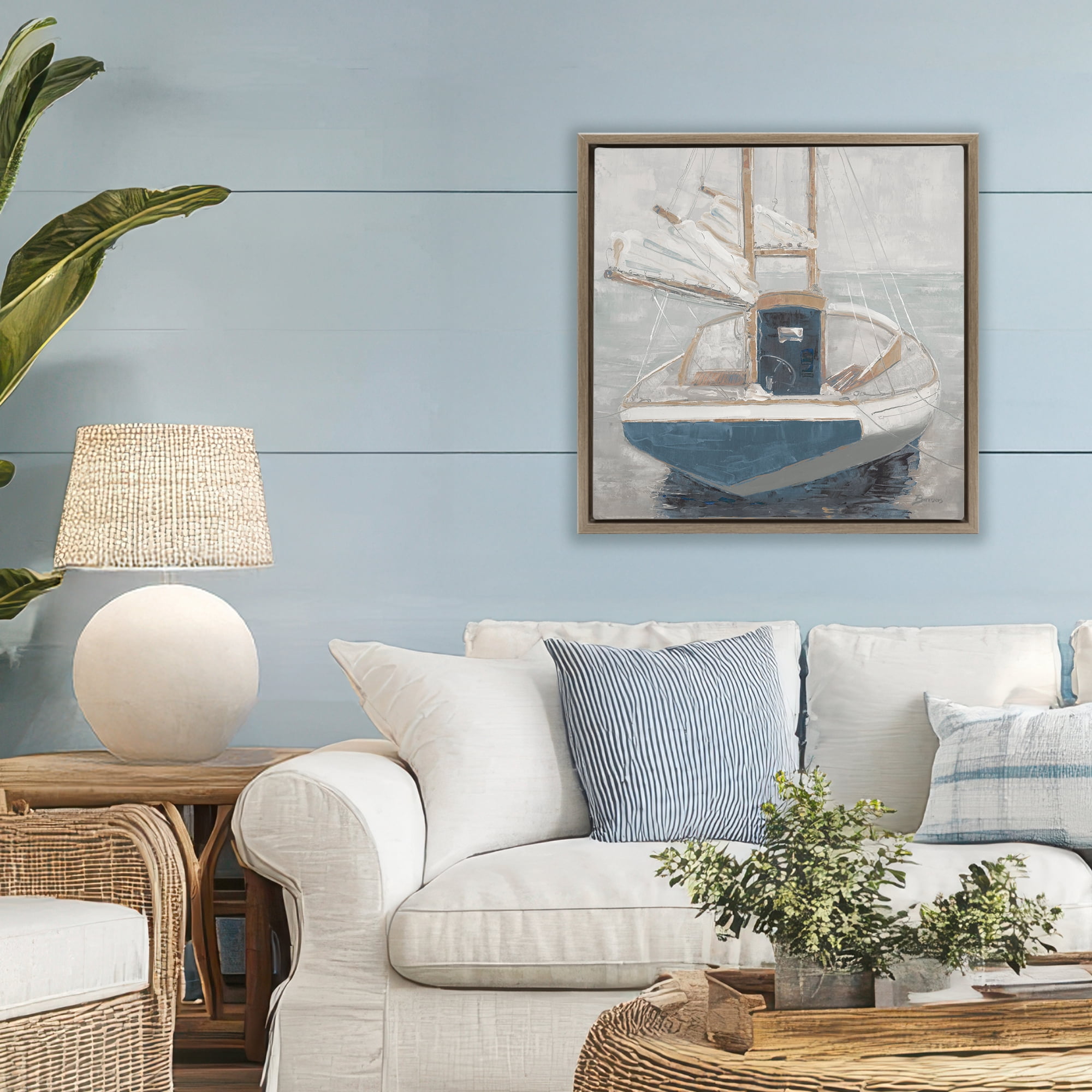 Stupell Industries Serene Harbor Sail Boat Brown Framed Floater Canvas Wall Art, design by John Burrows