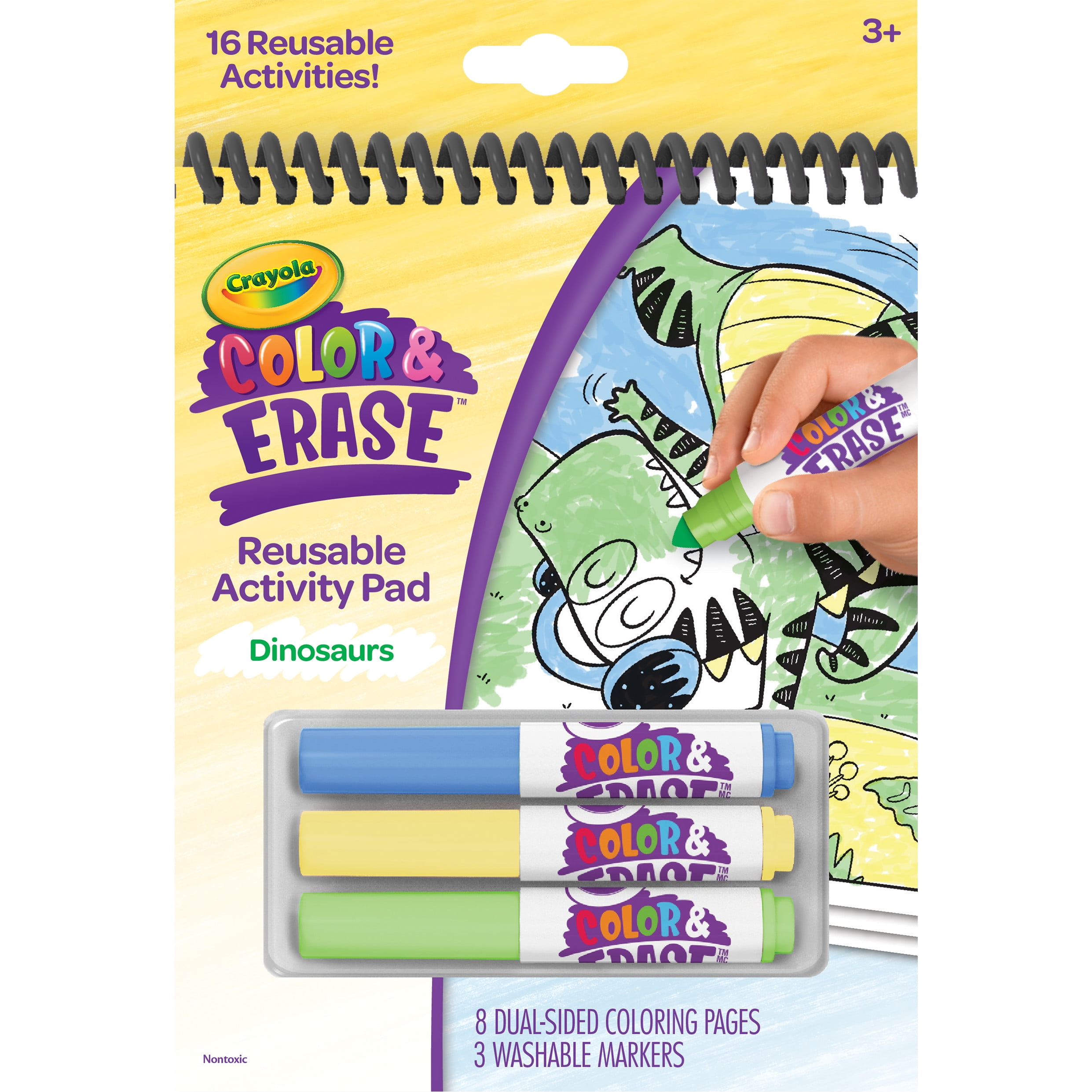 (3 pack) Crayola Color and Erase Reusable Activity Pad, Dinosaurs, Toddler Craft, Dino Gifts, Ages 3, 4, 5, 6