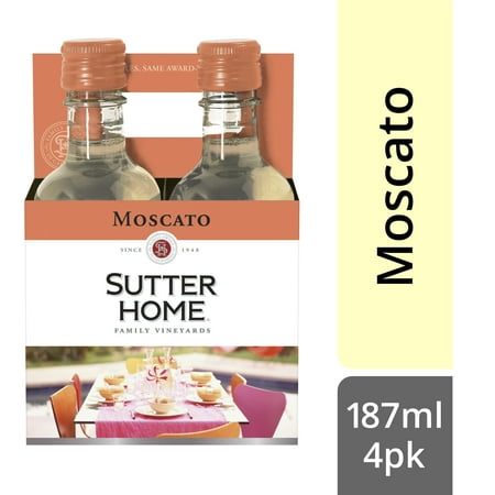 Sutter Home Moscato California White Wine, 4 Pack, 187 ml Plastic Bottles, 10.1% ABV