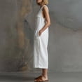 thumbnail image 4 of JULMCOMO Jumpsuits for Women Crew Neck Button Down Casual Bib Overalls Sleeveless Retro Wide Leg Capri Jumpsuit with Pockets White S, 4 of 9