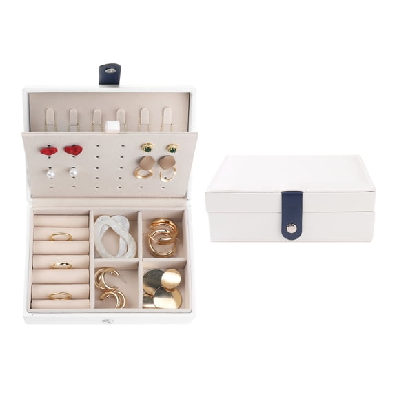Unique Bargains Travel Jewelry Box Small Portable PU Leather Jewelry Organizer Storage White