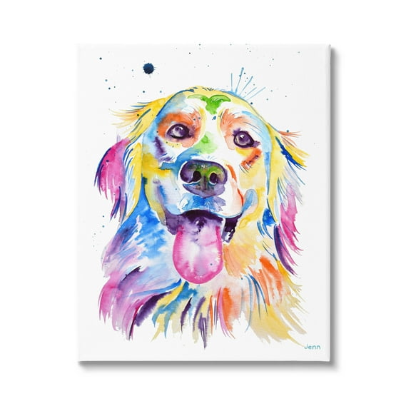 Watercolor Style Happy Dog Face Animals & Insects Graphic Art Gallery Wrapped Canvas Print Wall Art