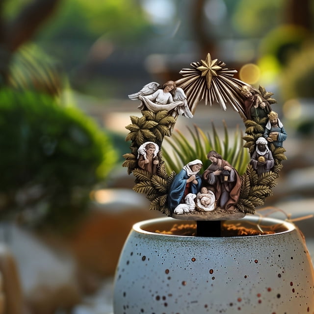 Figura Decorativa Navideña Acrílica para Jardín | Adorno Religioso Colorido para Exteriores | Escultura Marcadora de Jardín Duradera y Fácil de Instalar para Patio, Césped, 22,8 X 30 Cm