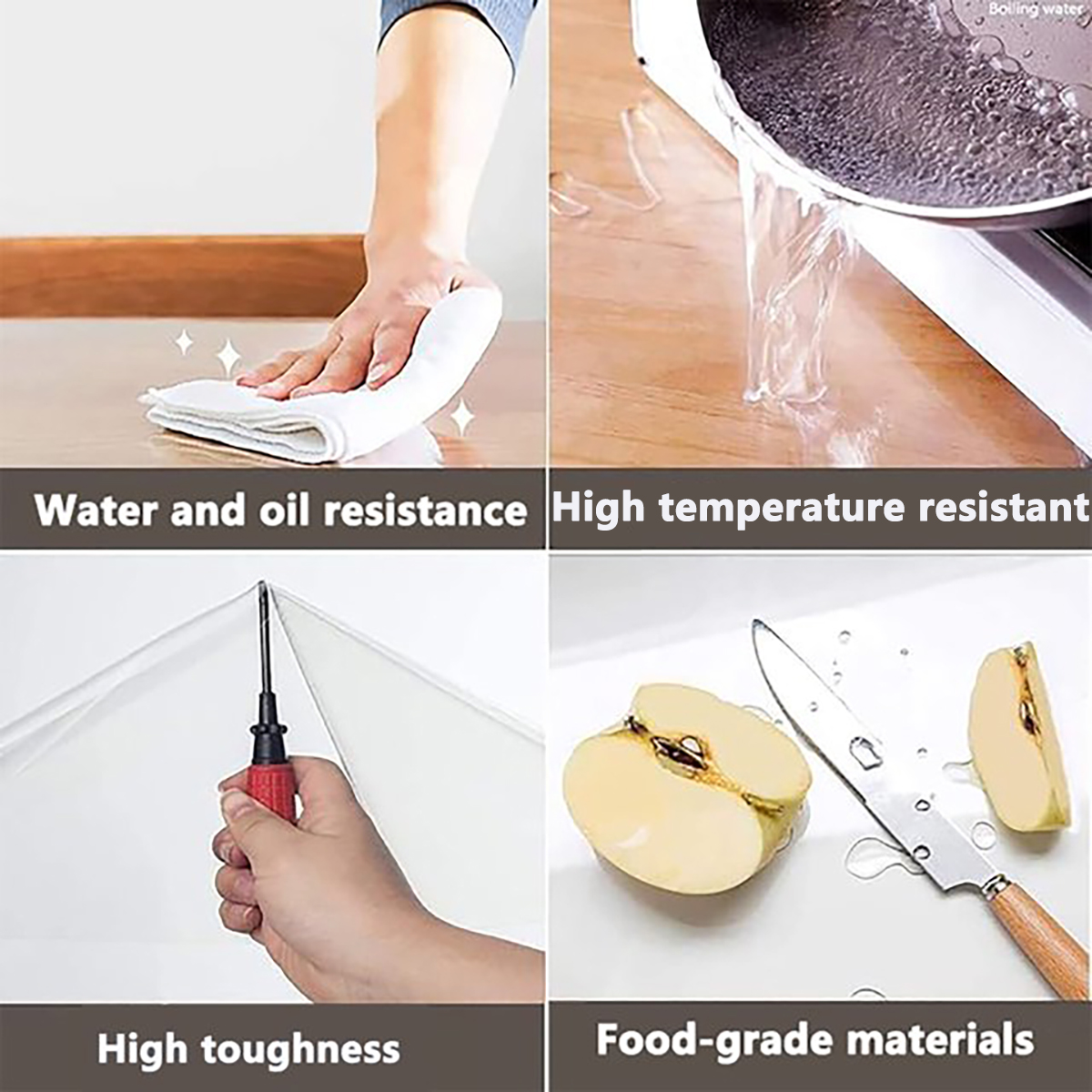 Petoto 79 x 40 inch PVC Clear Table Protector, 2mm Thick Transparent Tablecloth Waterproof Oil Proof Kitchen Dining Table Cloth
