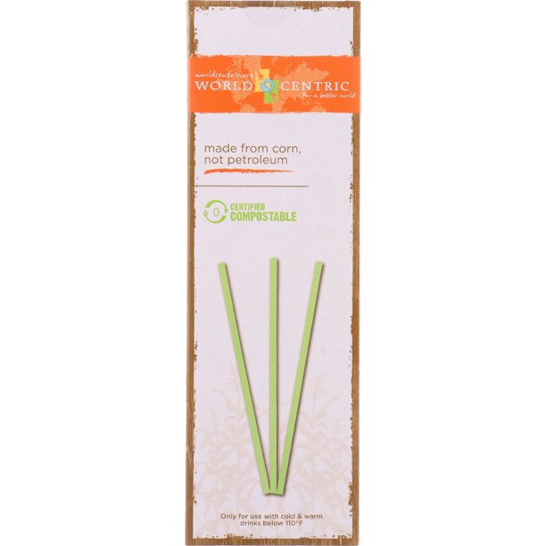 World Centric Corn Compostable Straws, 7.75", 50 Count