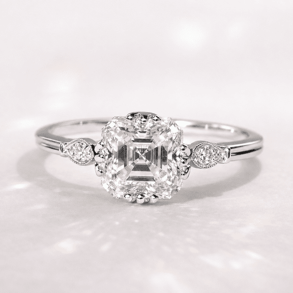 Diiro Asscher Cut Ring, 925 Sterling Silver, Moissanite Engagement Ring for Women, Bezel Side Stone Promise Ring, Solitaire Wedding Ring