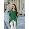 thumbnail image 2 of DARING DIVA Women's 3/4 Sleeve High Low Hem Scoop Neck Chiffon Blouses XL Dark Green, 2 of 8