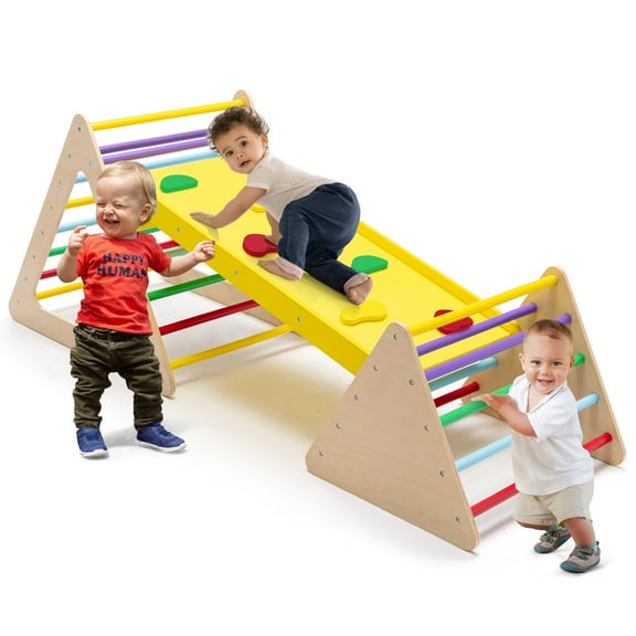 Walsport 3 in 1 Baby Triangle Climber with Ladder Sliding and Climbing Fun Zone,Toddler Wooden Indoor Play Equipment