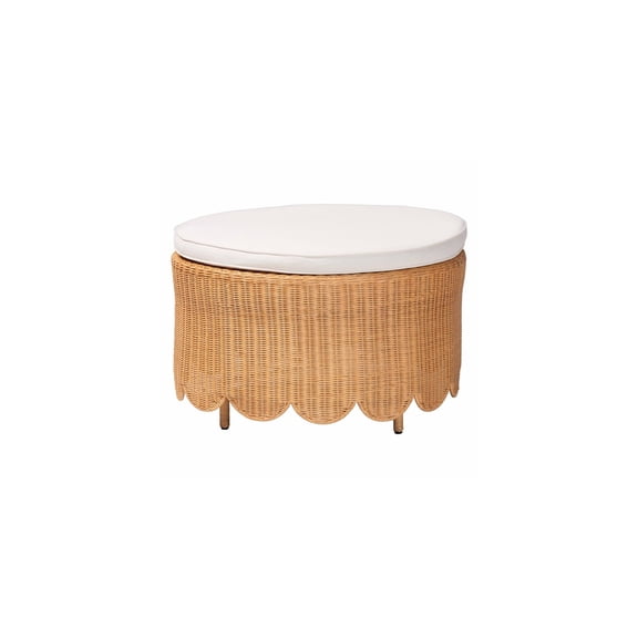 Elegant Escape Light Honey Scalloped Ottoman - 29.9"L x 29.9"W x 16.9"H, Metal and Engineered Wood Frame