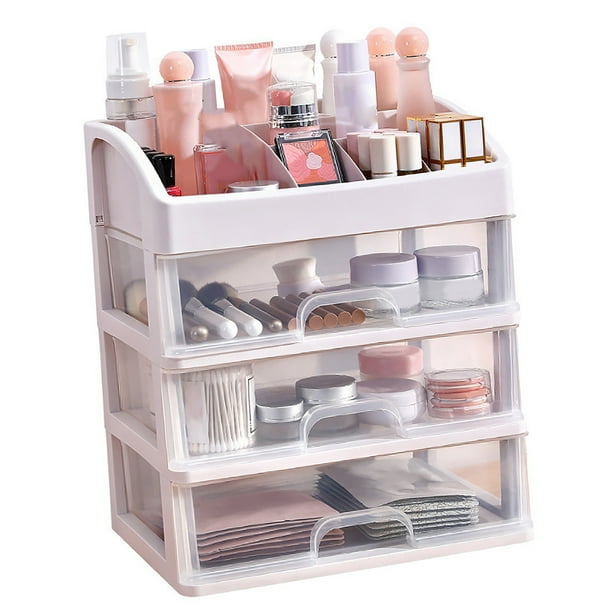 Caja De Almacenamiento De Maquillaje Con Cajón, Vitrinas De Cosméticos Con Cajón, Cajones De Plástico Transparente De 3 Niveles Para Tocador Para El Hogar
