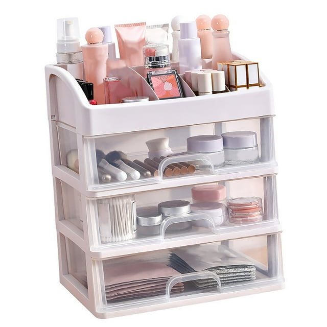 Caja De Almacenamiento De Maquillaje Con Cajón, Vitrinas De Cosméticos Con Cajón, Cajones De Plástico Transparente De 3 Niveles Para Tocador Para El Hogar