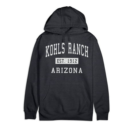 Kohls Ranch Arizona Classic Established Premium Cotton Hoodie Our Kohls Ranch  Arizona Classic Established Hoodie is the original Hometown Apparel design that started it all. Our most popular Hoodie features a traditional  classic and cool vibe that all your friends will love. The Classic Established Hoodie sports a distressed design  displaying the year Kohls Ranch  Arizona was established. Perfect to wear when hanging out with friends  family barbecues  and/or the football game. It s sure to be your favorite goto Hoodie that you will be wearing for many years to come... Be proud and celebrate your Kohls Ranch  Arizona hometown pride! - Your new favorite hoodie. Whether you are on a brisk walk on a chilly morning or a rooftop gazing at the stars  our ultra-soft premium hoodie will always keep you warm and cozy. Buy it for yourself or that special someone in your life. An easy gift that will make everyone happy. This sweatshirt features modern fit sizing. If you prefer a looser fitting sweatshirt  we recommend ordering a size up.