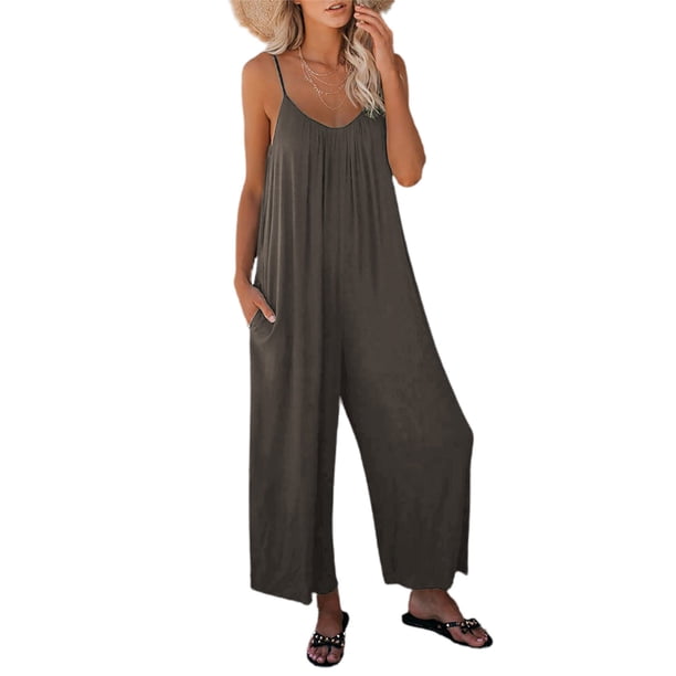 TRKIYQC Monos con tirantes finos para mujer, monos largos informales de verano, petos holgados de pierna ancha, monos, pantalones, escote en V, cómodos, sueltos, ropa de una pieza TRKIYQC perder