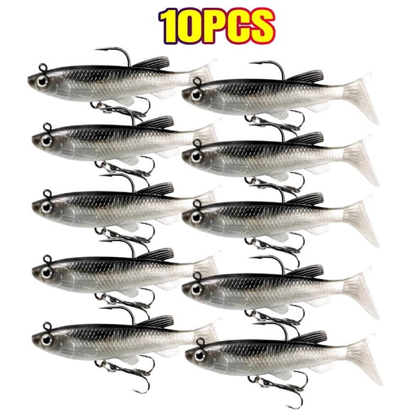 10 PACK Soft Fishing Lures Shad Minnow Swimbaits , Pre-Rigged Jig Heads Paddle Tail Swim Baits for Bass, Trout, Walleye, Crappie, Sinking Jigs Bait for Saltwater Freshwater