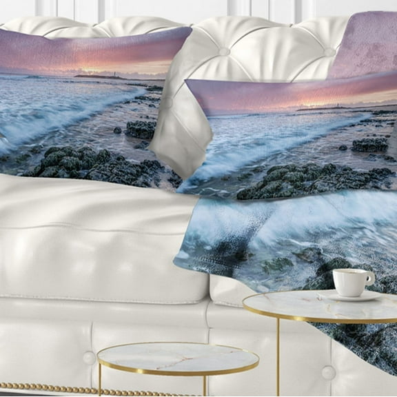 Designart 12" x 20" Multi-color Sea Shore Polyester Throw Pillow