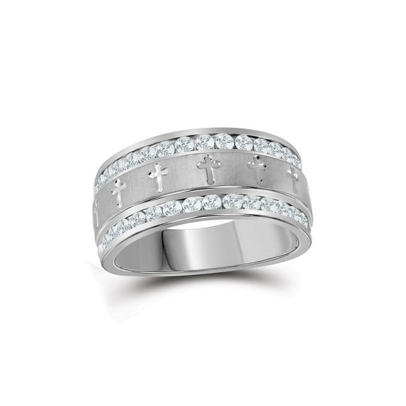 Diamond Princess 14k White Gold Mens Round Diamond Grecco Cross Wedding Anniversary Band Ring 1 Cttw