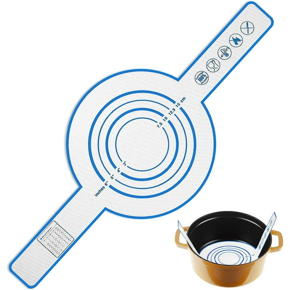 Silicone Baking Mat for Dutch Oven Sourdough Bread Baking Mat with Long Handle Silicone Bread Sling 8.3 Inches Non Stick Heat Resistant Dutch Oven Liner Pad for Dough Pastry (Blue)