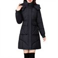thumbnail image 2 of Women's Long Winter Coat, Thermal Lined Quilted Jacket, Windproof Parka with Hood, Warm Puffer Coat, Mid-Length Winter Jacket, Cold Weather Outerwear, Elegant Winter Parka Black, 2 of 7