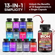 Parrox Iron Supplement with Slow Release Iron, Probiotics, Spirulina, Turmeric, Vitamin B6, B12, C, Zinc, Folate, Beetroot, Nettle Leaf, Dandelion Root,Black Pepper, Extra Strength, 60 Vegan Capsules